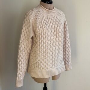 J. CREW Cashmere Cable-Knit Fisherman Sweater Cream Size Small